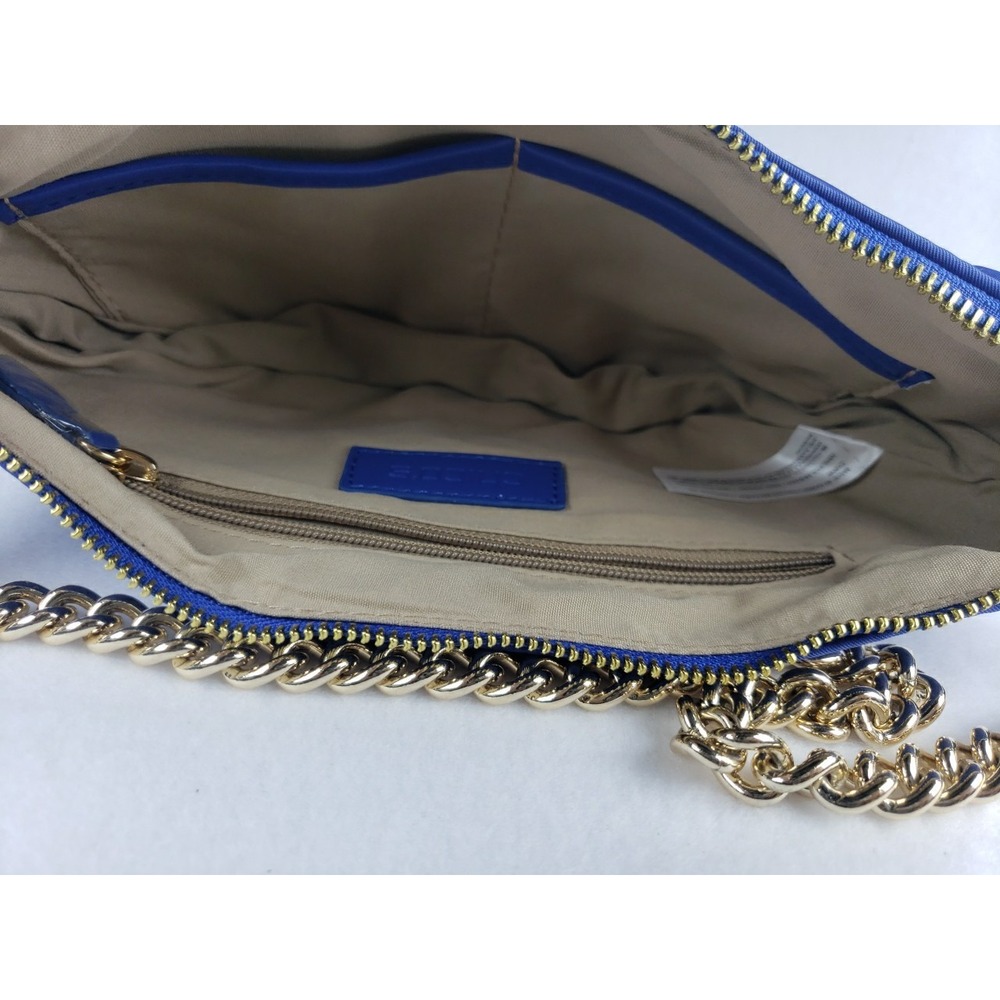 Chico's Crescent Crossbody Bag Bright Blue Gold Hardware Chain Handle Xtra Strap - Picture 9 of 14